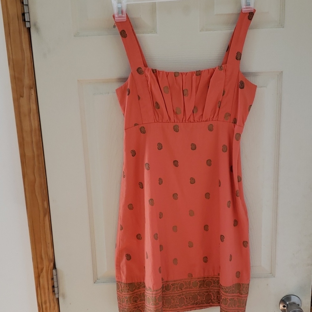 Orange dress with paisley.  Empire waist